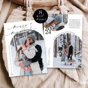 Merry And Married Christmas Arch Photo Card Printable, Modern Newlyweds First Christmas Mr Mrs Collage, Editable Holiday Greeting Corjl LS02
