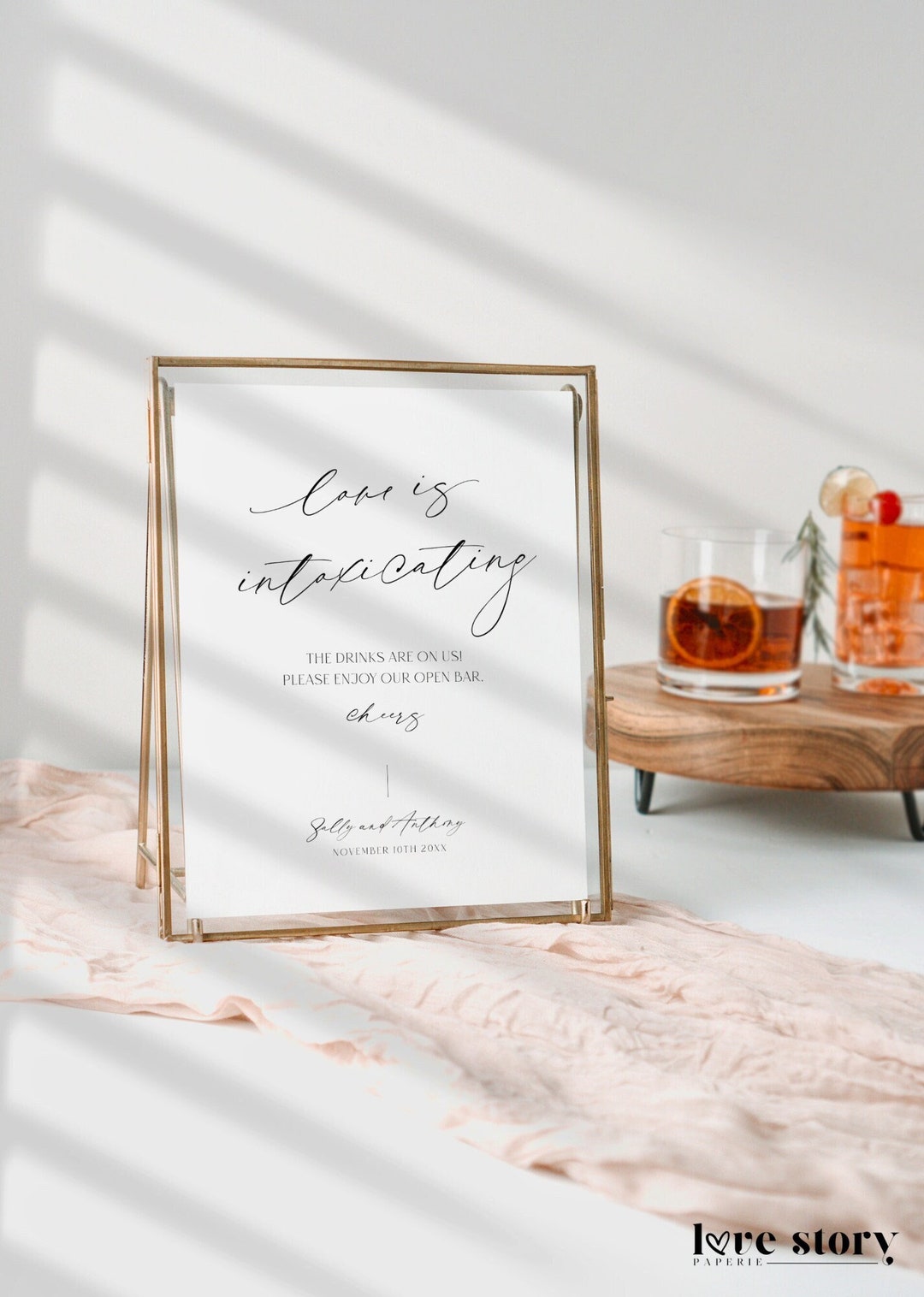 Minimalist Love is Intoxicating Drinks Sign Wedding Template, Modern ...