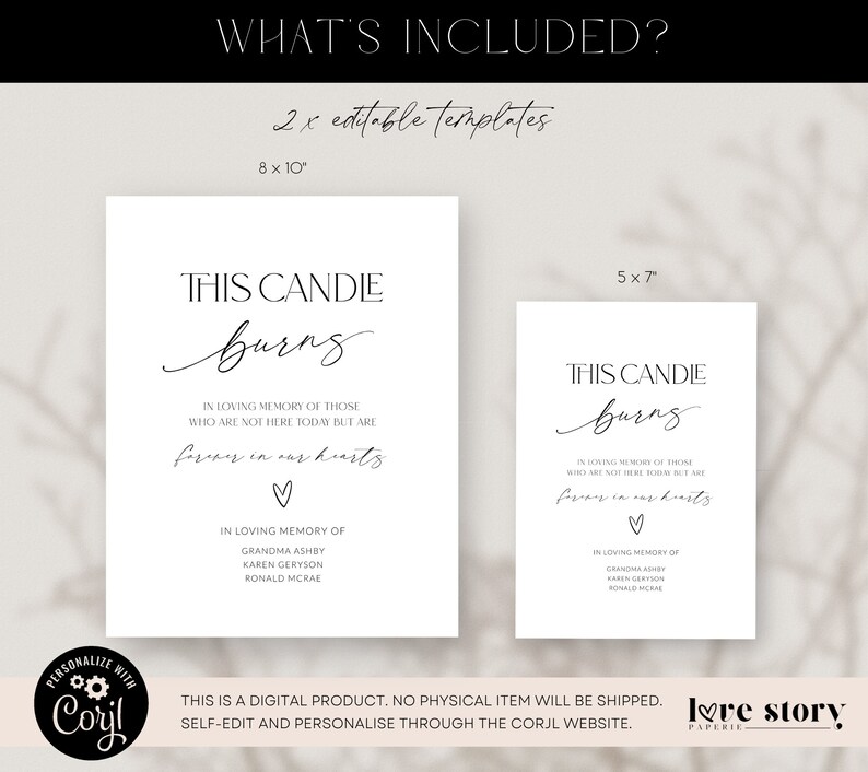 This Candle Burns in Loving Memory Sign Printable, Minimalist Wedding ...