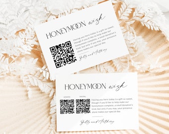 QR Code Honeymoon Wish Card Insert Template, Modern Gift Registry Enclosure Card Printable, Minimalist Wedding Honeymoon Fund, Corjl LS01