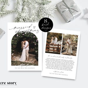 Arch Married Christmas Newlyweds Card Photo Template, Modern Just Married First Christmas, Editable Holiday Greeting Printable, Corjl LS02
