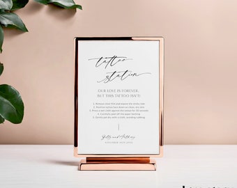 Minimalist Tattoo Station Wedding Sign Template, Our Love Is Forever But This Tattoo Isn't, Modern Wedding Favor Printable, Corjl LS01