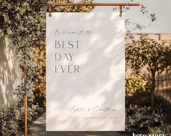 Welcome To The Best Day Ever Wedding Sign Template, Minimalist Welcome Printable, Welcome To Our Best Day Reception Editable DIY, Corjl LS01
