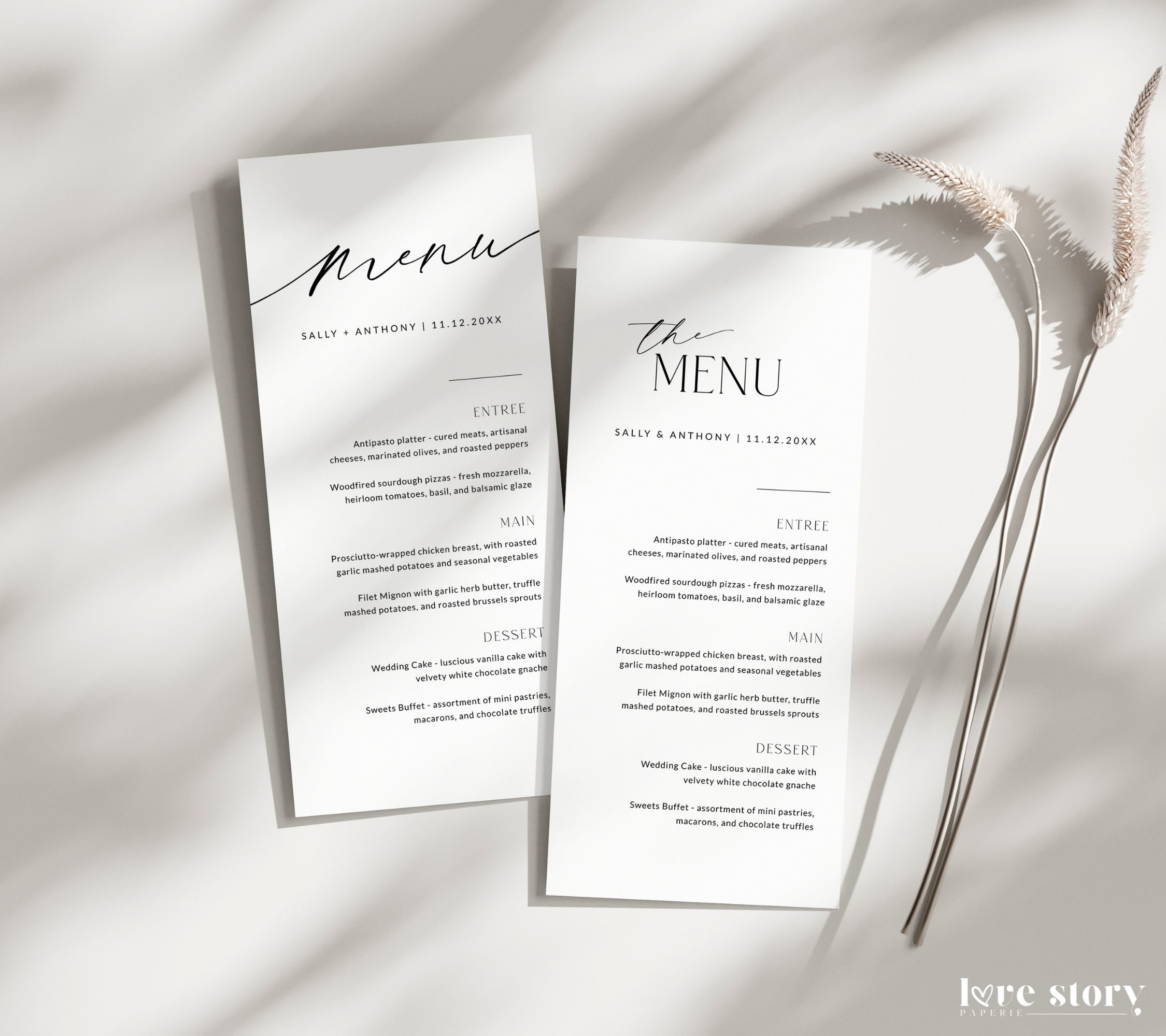 Modern Menu Writing Wedding Menu Template, Modern DIY Reception Dinner Menu, Editable ...