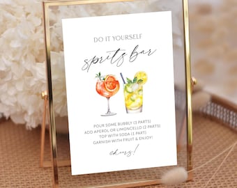 Modern Make Your Own Spritz Wedding Sign DIY Template, Signature Drink Bar Menu Printable, Editable Aperol Limoncello Cocktail, Corjl LS01
