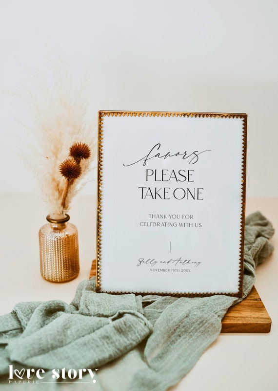 Minimalist Wedding Favors Please Take One Sign, Modern Favor Thank You For Coming Sign Printable, Editable Favors Table Sign, Corjl LS01