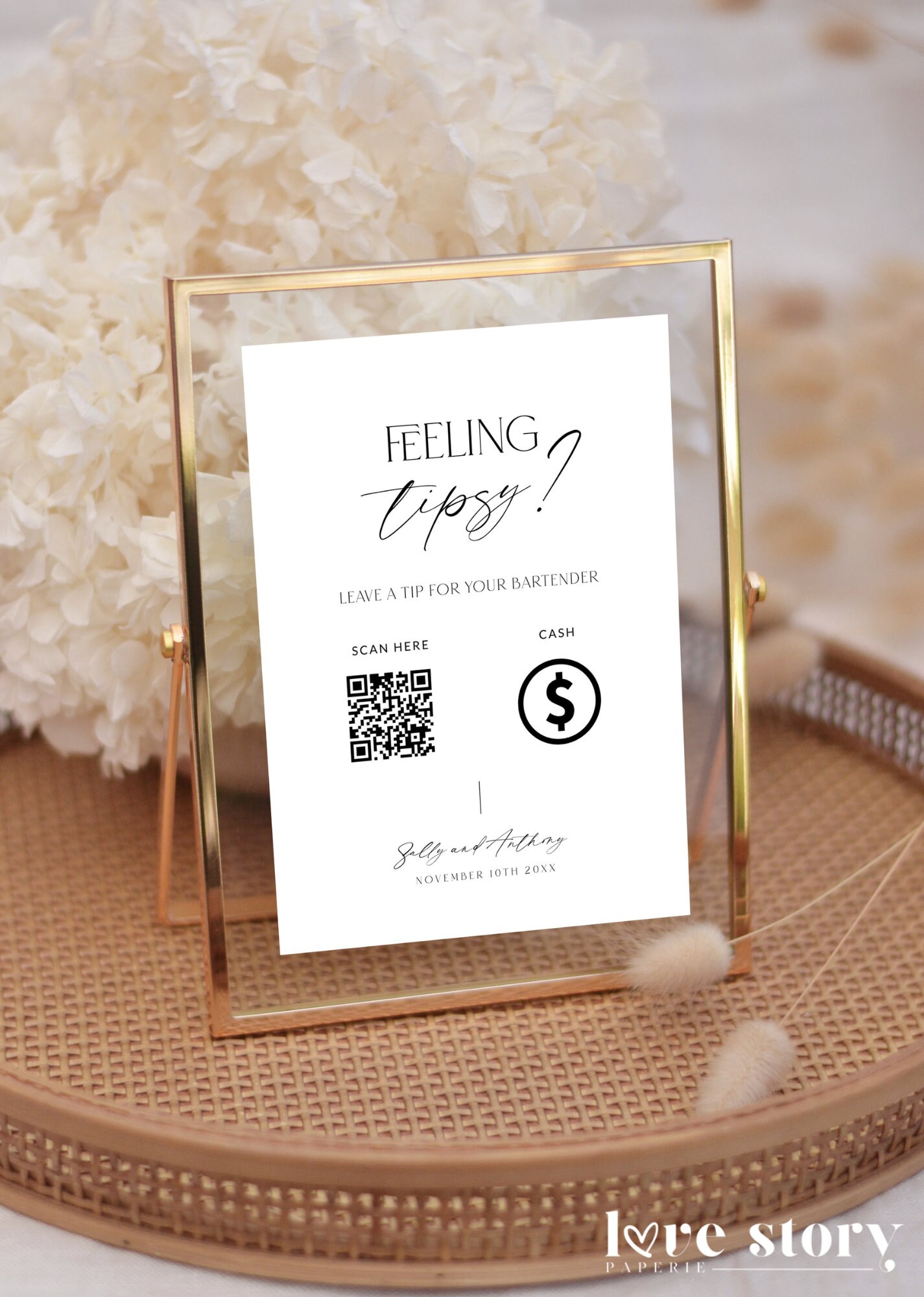 Minimalist Feeling Tipsy Sign Template, Modern Bartender Tips Wedding ...