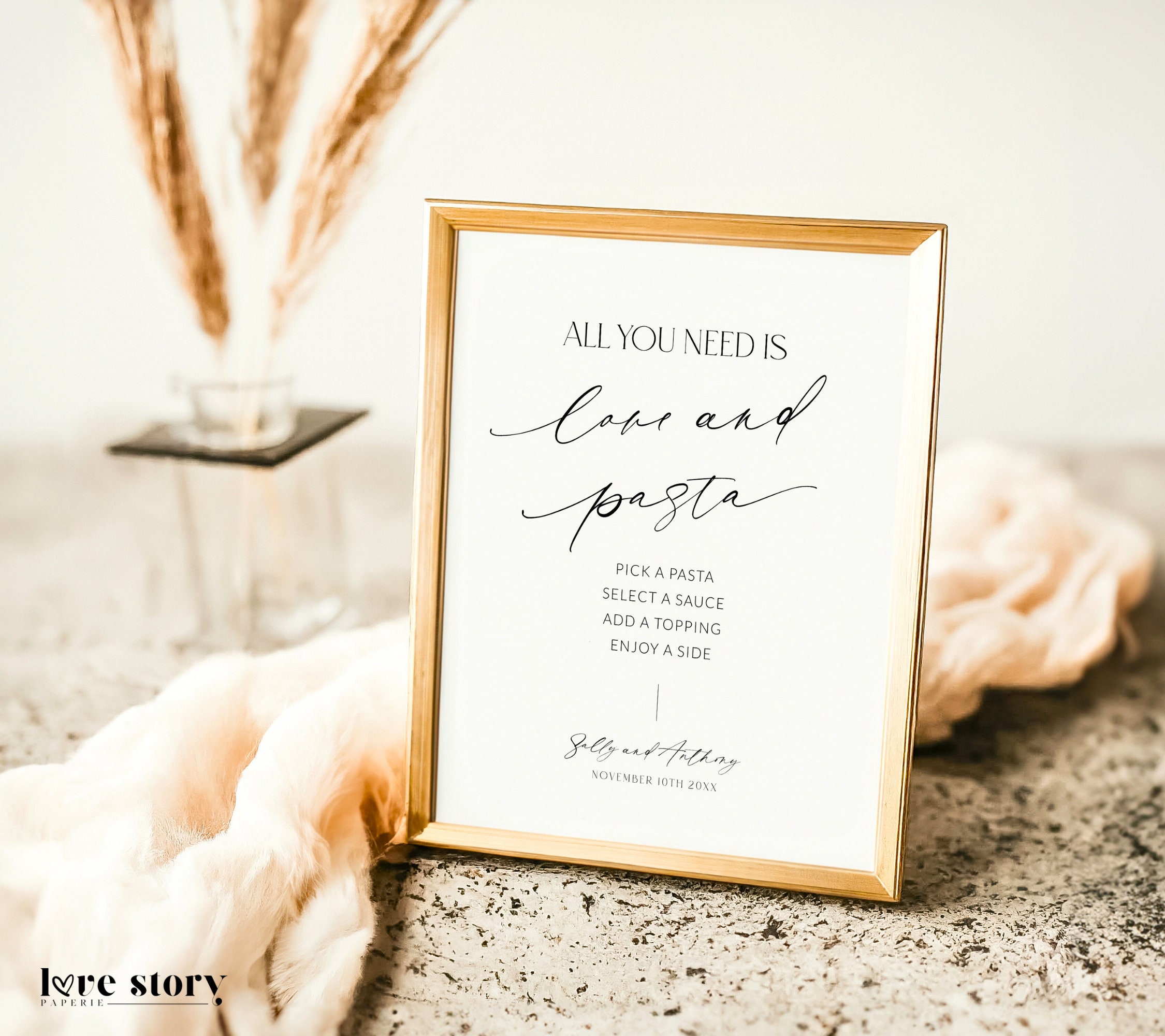 Minimalist Wedding Pasta Bar Sign, All You Need is Love and Pasta Sign ...