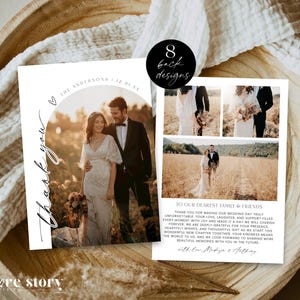 Modern Arch Wedding Thank You Photo Card Editable Template, Thank You Notes Printable, Simple With Thanks Postcard Download, Corjl LS01