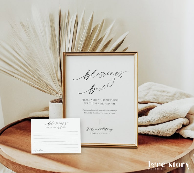 Blessings Box Wedding Sign Cards Template, Minimalist Well Wishes Sign ...
