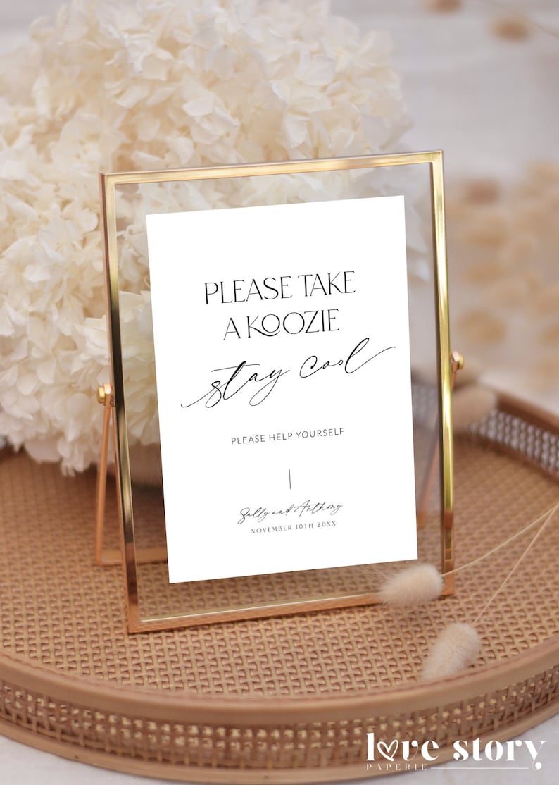 Minimalist Please Take A Kooozie Template, Modern Wedding Koozie Sign ...