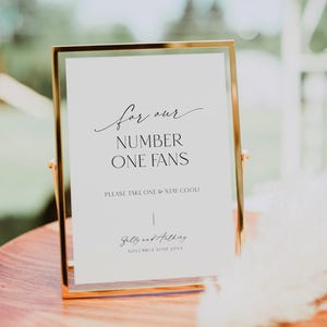 Wedding Fan Sign For Our Number One Fans Template, Modern Outdoor Wedding Signage Please Take One, Editable Grab A Fan Printable, Corjl LS01