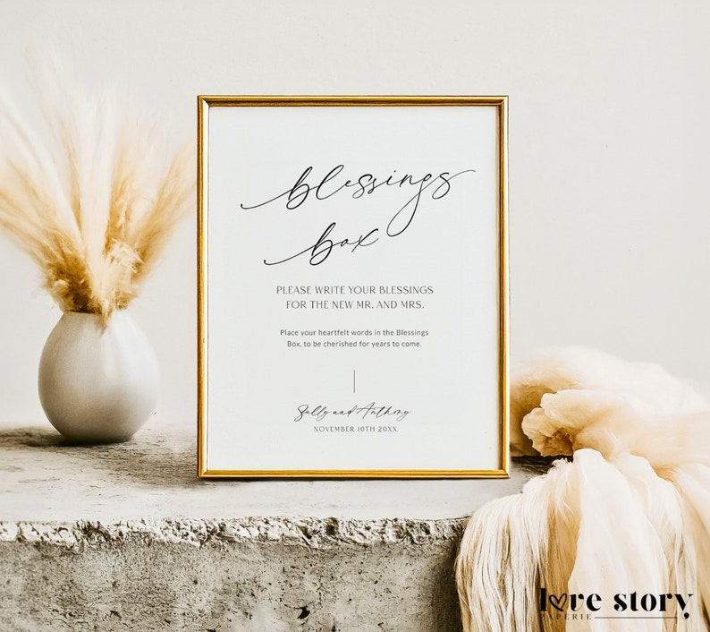 Minimalist Blessings Box Wedding Sign Card Template, Well Wishes Sign ...