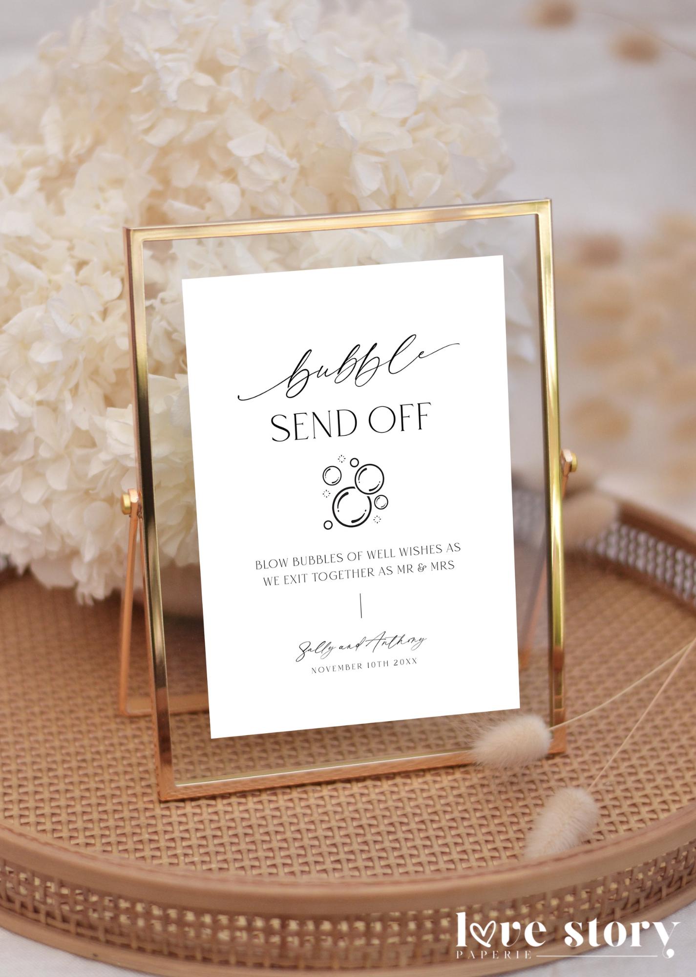 Bubble Send Off Wedding Sign Template, Minimalist Blow Bubbles of Well Wishes, Editable Love Is In The Air Bubble Signage Favors, Corjl LS01