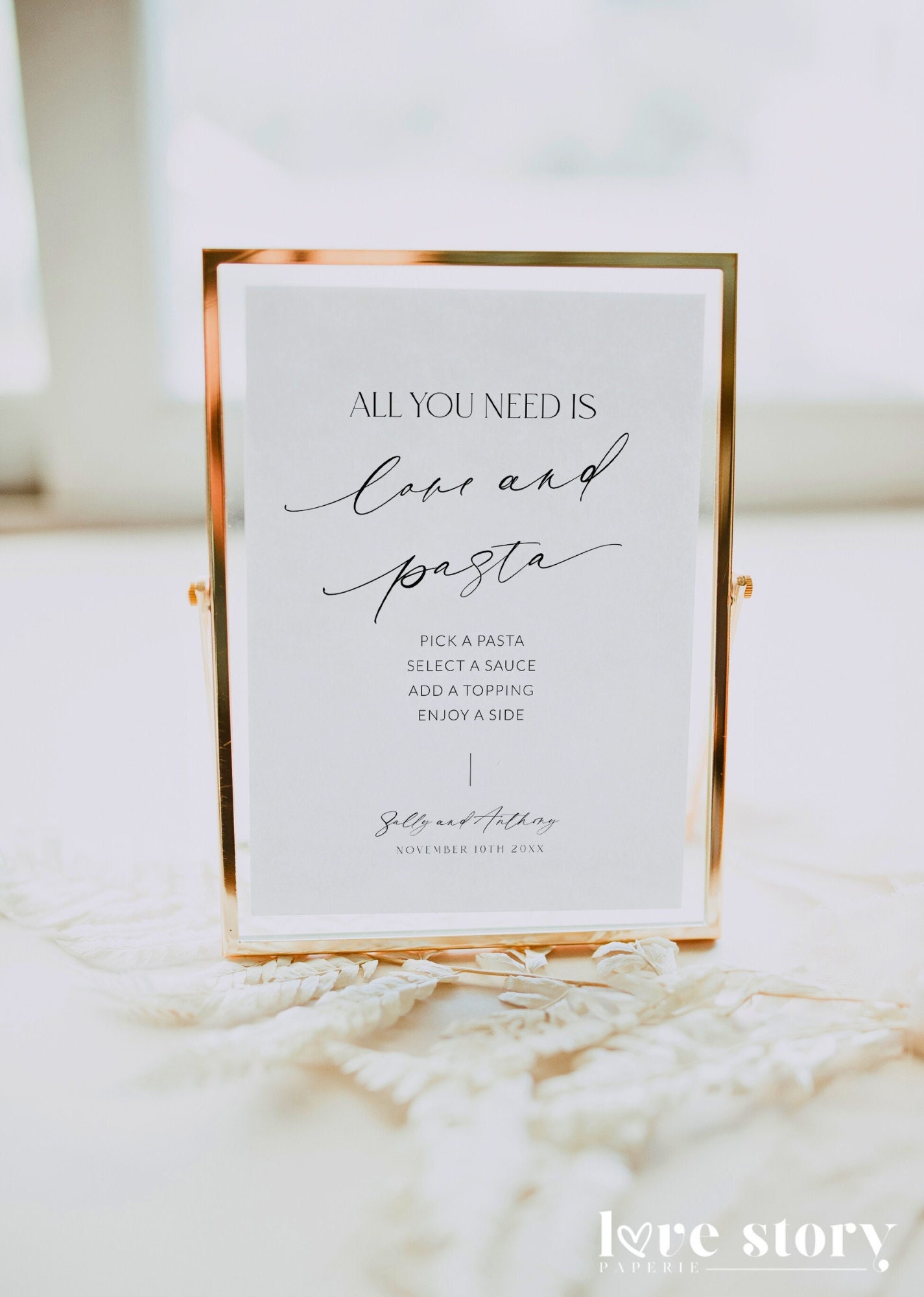 Minimalist Wedding Pasta Bar Sign, All You Need is Love and Pasta Sign ...