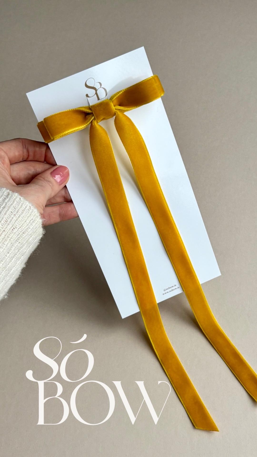 Gold Velvet Hair Bow: Elegant Ribbon Clip, Bridal Party 