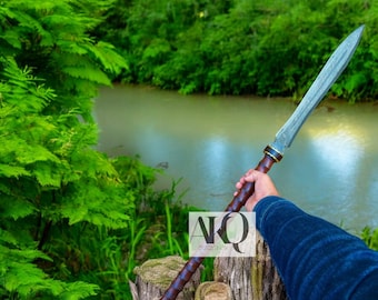 Handmade Damascus Steel Spear: Rosewood Handle, 35" Viking Style