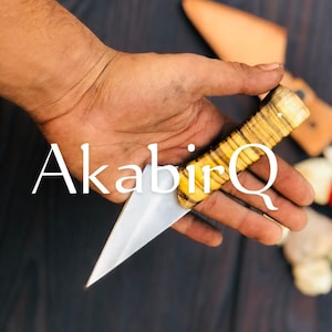 kiridashi knife 7&quot; custom handmade d2 tool steel blade knife and leather sheath for survival and gift for him , anniversary gift ,