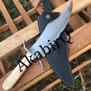Handmade Juan Padillo Bowie Knife: Spring Steel Replica with Bone Handle & Leather Sheath