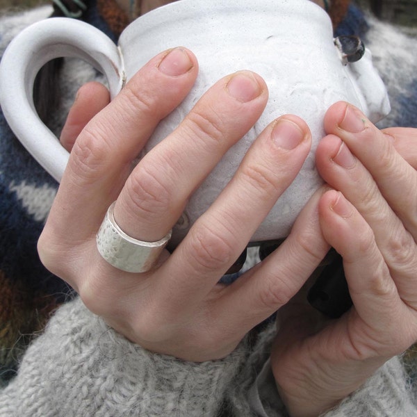 Reserved for Andrea 9 1/4 North Sea ring recycled sterling eco silver hammered thick organic