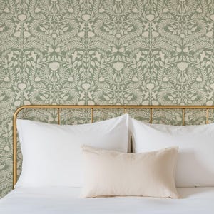 Wallpaper Vintage, Cottagecore Sage Green Floral Removable Peel and Stick Wallpaper | Victorian | Wall Decor | Bluebird In The Brush Large