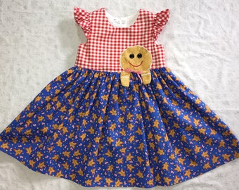 Girls Gingerbread Man Holiday Christmas  Dress size 6 ready to ship