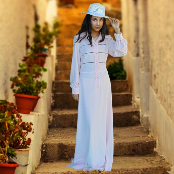 1970s Alison Ayres floor length maxi pink long sle