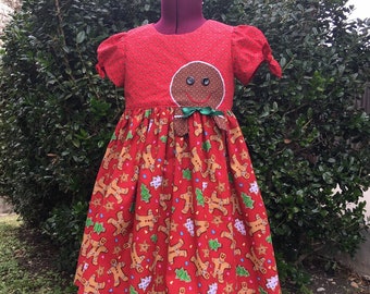 Girls Red Gingerbread Man - Holiday  Dress - christmas dress -  size 6  - ready to ship