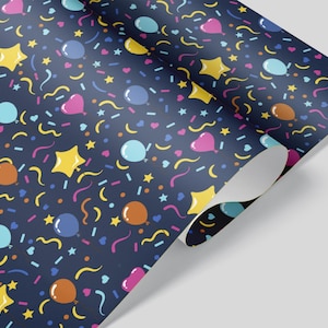 Nicht glänzendes blaues Ballon-Happy Birthday-Geschenkpapier, 3 Bögen Set Geschenkpapier-Boxen | Babyparty | Junge Geburtstag