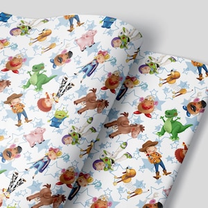 Juego de 3 hojas de papel de regalo de Toy Story, Disney, Buzz Lightyear, Sheriff Woody, Jessie, Bo Peep, Rex, Space Ranger, Mr Potato Head, Disneyland