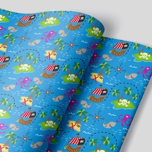 Juego de hojas de papel de envolver pirata de 3 - Parrot Skull Pirate Birthday Party Treasure Hunt Mickey Pirate Gift Wrap Decor Boy Girl Treasure Map