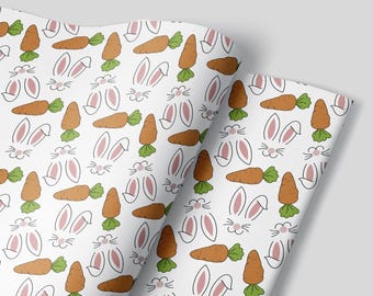 Easter Bunny Wrapping Paper Sheets - Set of 3 sheets - Carrots Holiday Birthday Decorations Children Gift Wrap Happy Easter Hoppy Easter