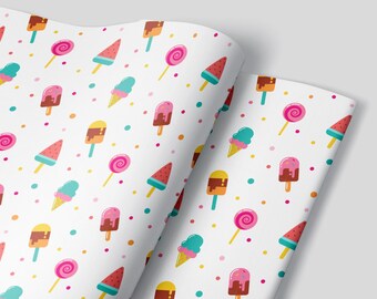 Hojas de papel para envolver helado de paletas - Juego de 3 hojas - Dulces de verano Sandía Chica Fiesta Cumpleaños Baby Shower Envoltura de regalo Navidad