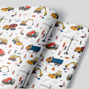Feuilles de papier d'emballage de construction - Lot de 3 - Grue Pelle Camion-benne Chargeuse frontale Bulldozer Camion de ciment Fête d'anniversaire John Deere