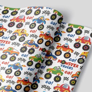 Monstertrucks Geschenkpapier Bogen - 3er Set - Junge Erster 1.Geburtstag Party Blaze Monster Maschinen Tiere Stahl Titanen Monster Jam