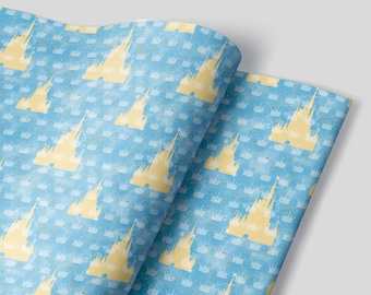 Disney Castle Wrapping Paper Sheets - Set of 3 - Happily Ever After Cinderella Snow White Belle Jasmine Ariel Rapunzel Sleeping Beauty