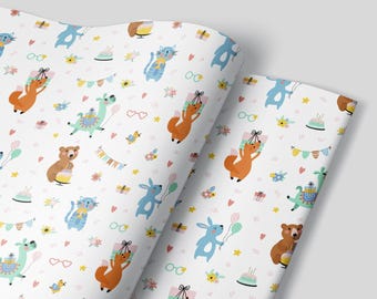 Animal Birthday Party Wrapping Paper Sheets Set of 3 Kids Toddler Birthday Present Baby Shower Gift Wrap First Birthday Party Gift Wrap