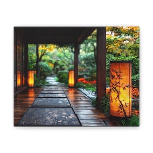 Canvas Prints, Japanese Lantern Wall Art, Asian Home Decor, Traditional Lighting Gallery Wrapped Canvas, Elegant Andon Lanterns Decor