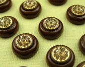 6 Vintage Brown Colored Cabochons with Gold Inlay
