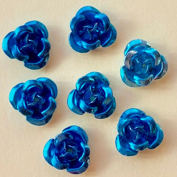 20 Blue Rose Aluminum flower beads 15mm