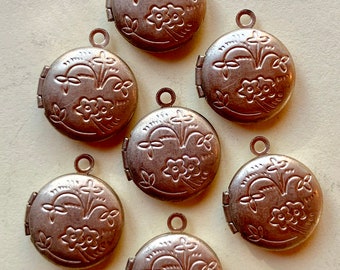6 Vintage Brass Round Gold Pendant Lockets with Pattern Best Seller 13mm #300
