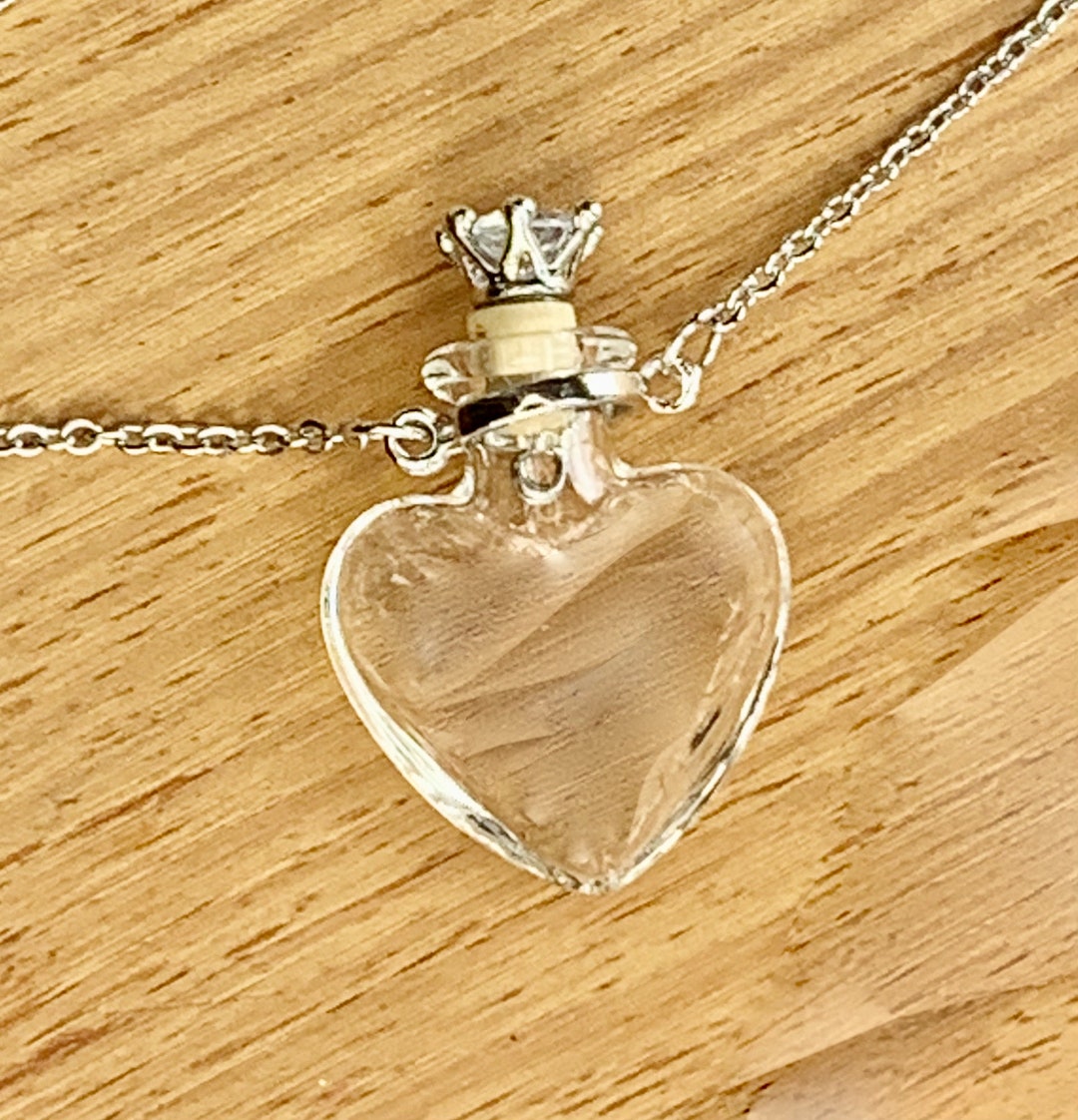 Heart Shaped Openable Water Drop Glass With Steel Chain Empty Clear Glass  Vial Pendant Gem Wish Bottle Wish Ashes Memory Inch