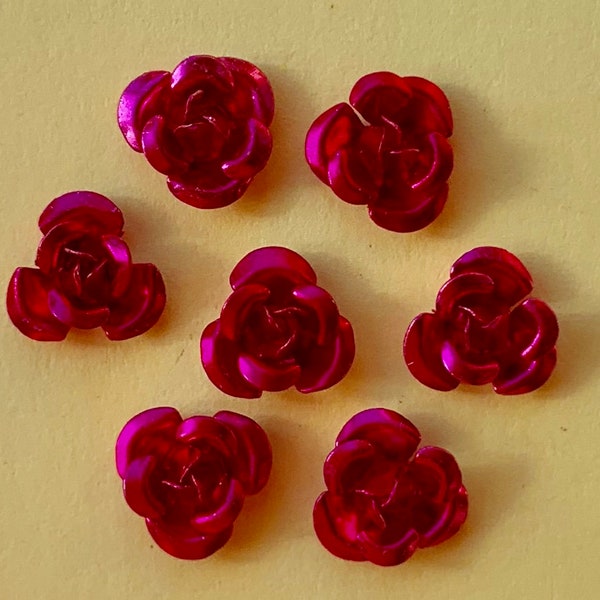 20 Pink Rose Aluminum flower beads 10mm