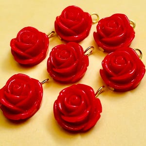 4 Large Red Lucite Pendant Beads Roses 42mm Hole for Beading Necklace Making