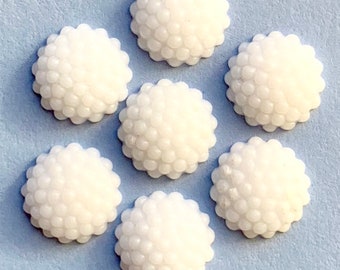 6 White Vintage Lucite Cabochon Polka Dot Pattern 12mm