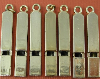 6 Vintage Brass Whistle Charms
