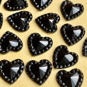 15 cabochões de coração preto cabochão facetado com parte traseira plana tamanho 10 mm