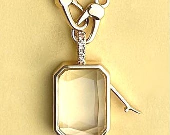 Colar com pingente de vidro retangular flutuante dourado para cinzas de cremação, 30 mm x 16 mm, com corrente de aço inoxidável e fecho lateral removível #609