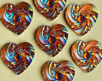 6 Gold Amber Heart Cabochons Flat back Cabochon 20mm