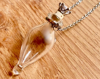 Openable Water Drop Glass with Steel Chain Empty Clear Glass Vial Pendant Gem Wish Bottle Wish Ashes Memory 1.5 inch